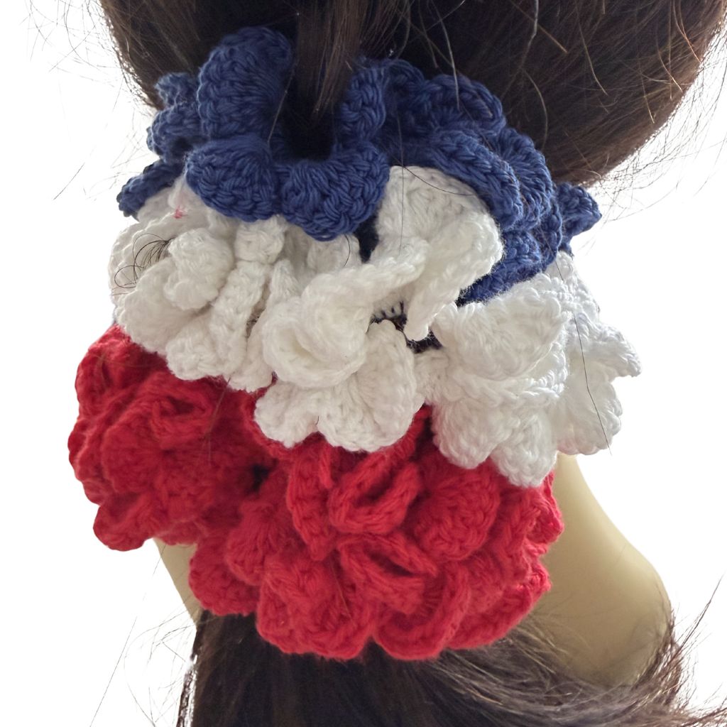 Lot chouchou tricolore crochet - Bleu, Blanc, Rouge