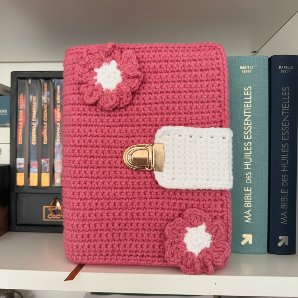 Protège-livre au crochet Collection Écrin coloris rose