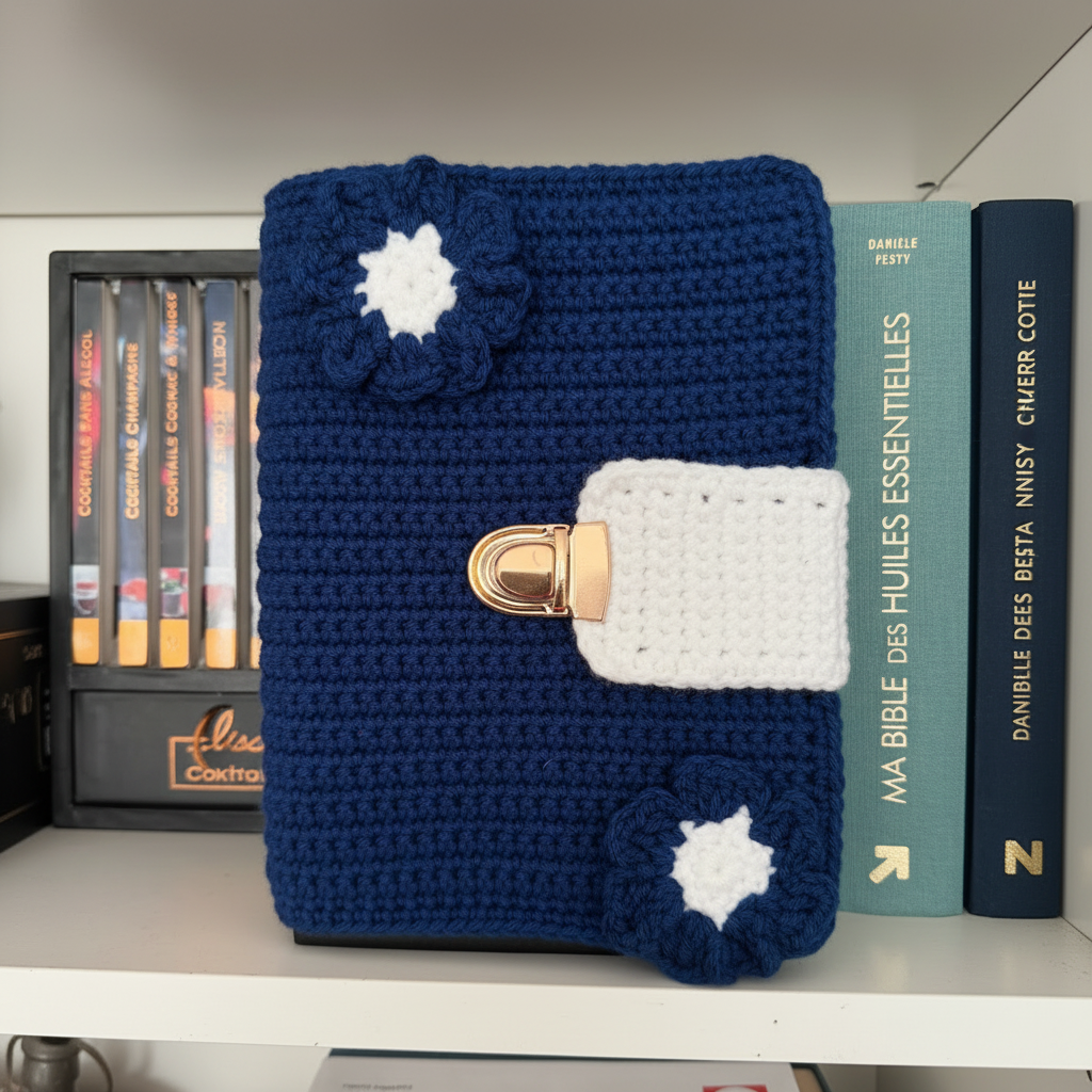 Protège-livre au crochet Collection Écrin coloris bleu