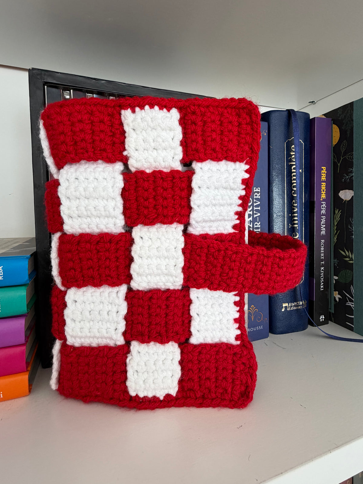 Protège-livre au crochet – Collection damier